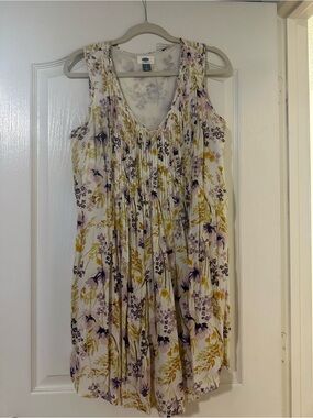 Old Navy Ivory Mini Dress with Purple & Mustard Floral Print